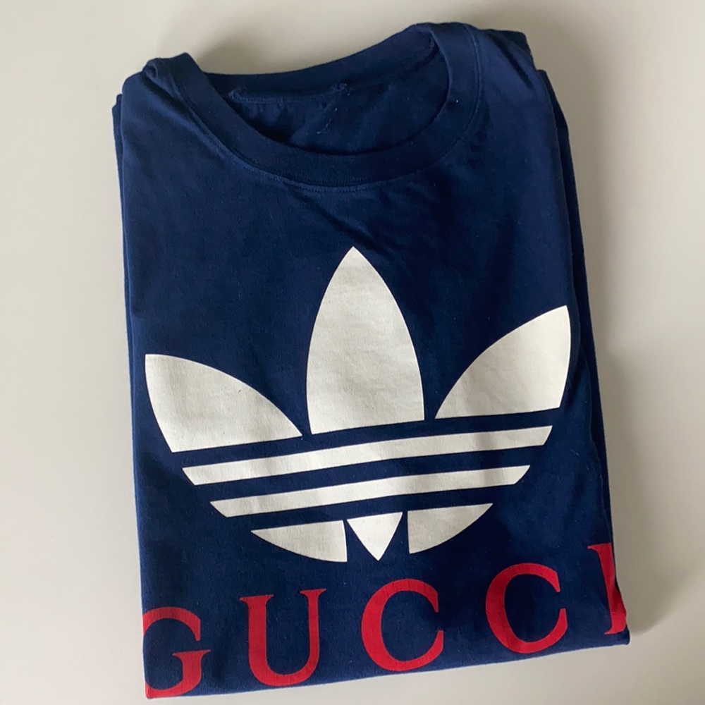 Men’s Gucci X Adidas Cotton Jersey t-shirt Navy sz M